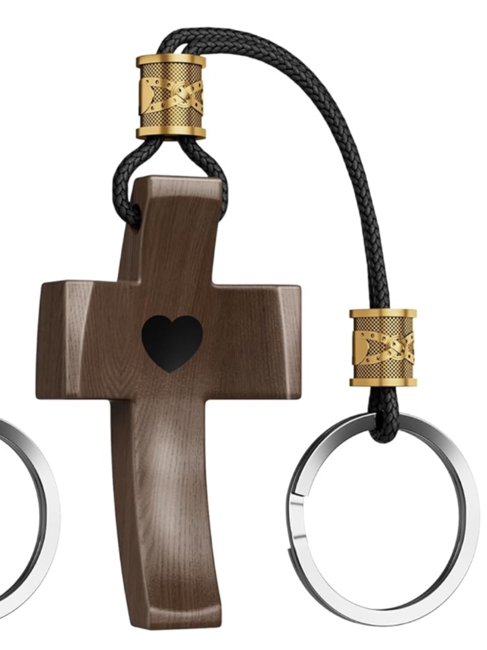 Wooden cross keychain use with smartphone to receive a new Bible verse each day